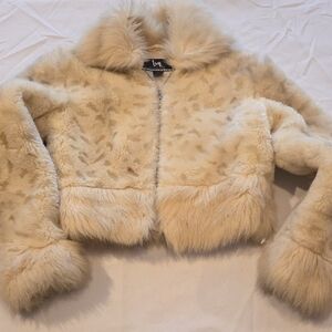 Blanc Noir Cream Faux Fur Jacket